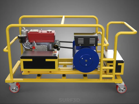 DIESEL SELF STARTER ELECTRIC MOTOR FLYWHEEL POWER GENERATOR SET 3D Model