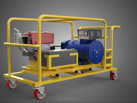 DIESEL SELF STARTER ELECTRIC MOTOR FLYWHEEL POWER GENERATOR SET 3D Model