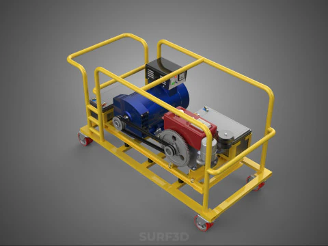 DIESEL SELF STARTER ELECTRIC MOTOR FLYWHEEL POWER GENERATOR SET 3D Model
