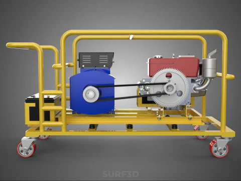 DIESEL SELF STARTER ELECTRIC MOTOR FLYWHEEL POWER GENERATOR SET 3D Model