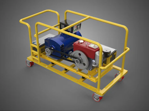 DIESEL SELF STARTER ELECTRIC MOTOR FLYWHEEL POWER GENERATOR SET 3D Model