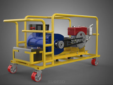 DIESEL SELF STARTER ELECTRIC MOTOR FLYWHEEL POWER GENERATOR SET 3D Model