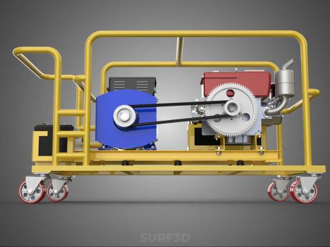 DIESEL SELF STARTER ELECTRIC MOTOR FLYWHEEL POWER GENERATOR SET 3D Model