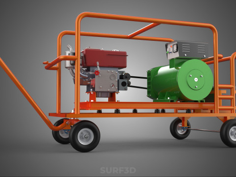 手轮小车手推车柴油发电机组发电机组 3D 模型