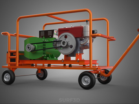 手轮小车手推车柴油发电机组发电机组 3D 模型