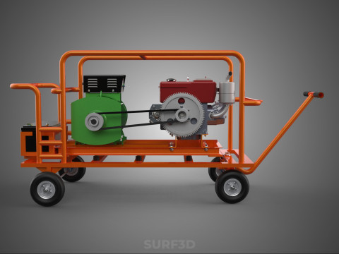 手轮小车手推车柴油发电机组发电机组 3D 模型