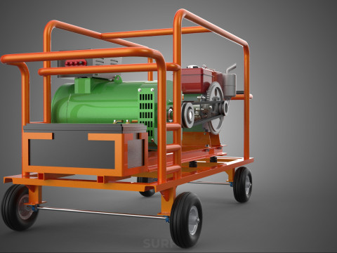 手轮小车手推车柴油发电机组发电机组 3D 模型