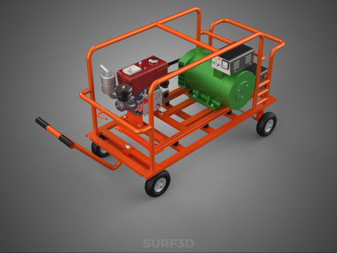 手轮小车手推车柴油发电机组发电机组 3D 模型