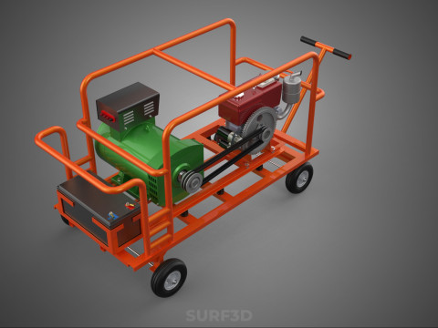 手轮小车手推车柴油发电机组发电机组 3D 模型