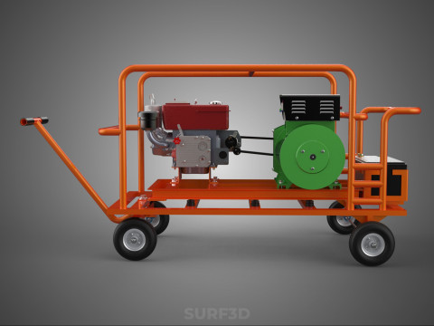 手轮小车手推车柴油发电机组发电机组 3D 模型