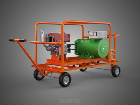 手轮小车手推车柴油发电机组发电机组 3D 模型