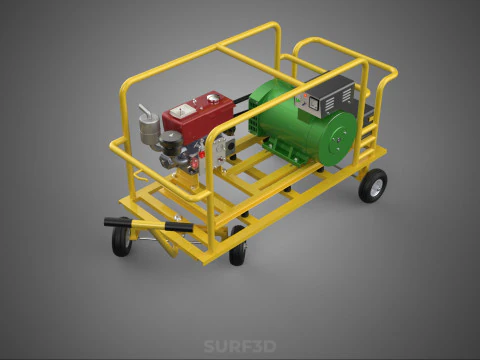 GENSET DIESEL ENGINE POWER GENERATOR SET DYNAMO ALTERNATOR MOTOR 3D Model