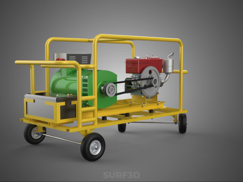 जेनसेट डीजल इंजन पावर जेनरेटर सेट डायनेमो अल्टरनेटर मोटर 3D मॉडल