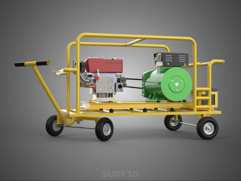 जेनसेट डीजल इंजन पावर जेनरेटर सेट डायनेमो अल्टरनेटर मोटर 3D मॉडल