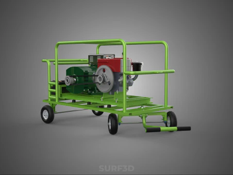 COMPACT DIESEL ENGINE GENERATOR MOUNTED TRANSPORT CARRIAGE DOLLY 3D Model