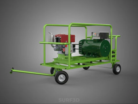 COMPACT DIESEL ENGINE GENERATOR MOUNTED TRANSPORT CARRIAGE DOLLY 3D Model