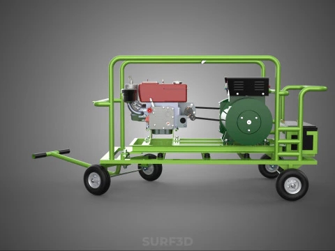 COMPACT DIESEL ENGINE GENERATOR MOUNTED TRANSPORT CARRIAGE DOLLY 3D Model