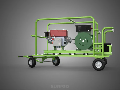 COMPACT DIESEL ENGINE GENERATOR MOUNTED TRANSPORT CARRIAGE DOLLY 3D Model