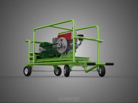 COMPACT DIESEL ENGINE GENERATOR MOUNTED TRANSPORT CARRIAGE DOLLY 3D Model