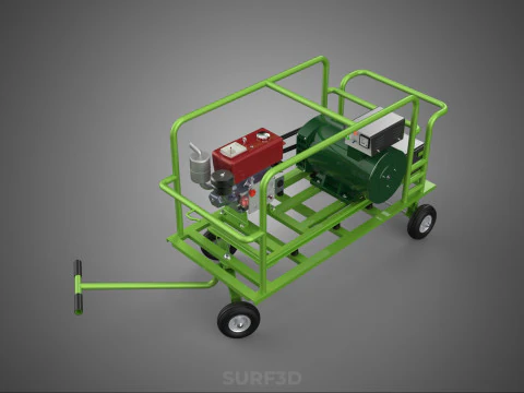 COMPACT DIESEL ENGINE GENERATOR MOUNTED TRANSPORT CARRIAGE DOLLY 3D Model