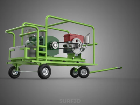 COMPACT DIESEL ENGINE GENERATOR MOUNTED TRANSPORT CARRIAGE DOLLY 3D Model