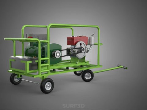 COMPACT DIESEL ENGINE GENERATOR MOUNTED TRANSPORT CARRIAGE DOLLY 3D Model