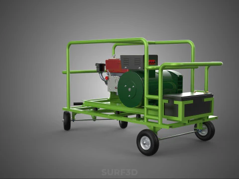 COMPACT DIESEL ENGINE GENERATOR MOUNTED TRANSPORT CARRIAGE DOLLY 3D Model