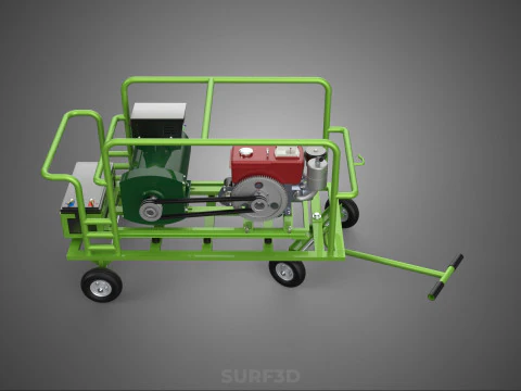 COMPACT DIESEL ENGINE GENERATOR MOUNTED TRANSPORT CARRIAGE DOLLY 3D Model