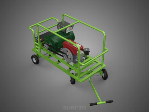 COMPACT DIESEL ENGINE GENERATOR MOUNTED TRANSPORT CARRIAGE DOLLY 3D Model