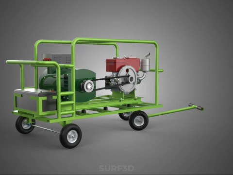 COMPACT DIESEL ENGINE GENERATOR MOUNTED TRANSPORT CARRIAGE DOLLY 3D Model