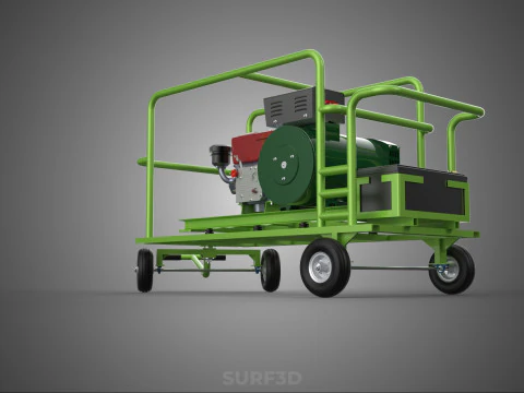 COMPACT DIESEL ENGINE GENERATOR MOUNTED TRANSPORT CARRIAGE DOLLY 3D Model