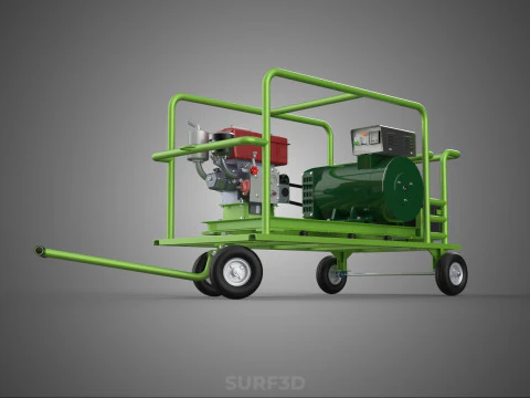 COMPACT DIESEL ENGINE GENERATOR MOUNTED TRANSPORT CARRIAGE DOLLY 3D Model