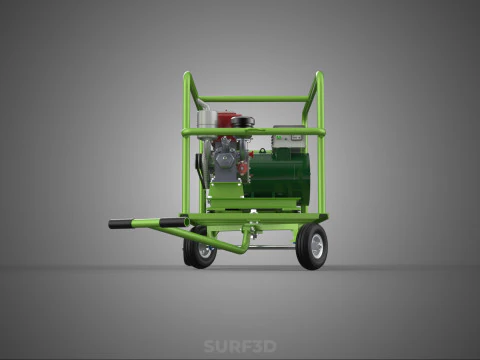 COMPACT DIESEL ENGINE GENERATOR MOUNTED TRANSPORT CARRIAGE DOLLY 3D Model
