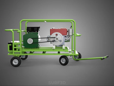 COMPACT DIESEL ENGINE GENERATOR MOUNTED TRANSPORT CARRIAGE DOLLY 3D Model