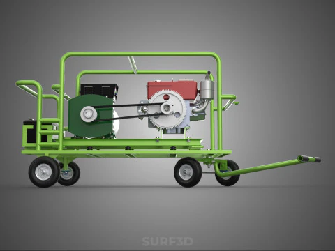COMPACT DIESEL ENGINE GENERATOR MOUNTED TRANSPORT CARRIAGE DOLLY 3D Model