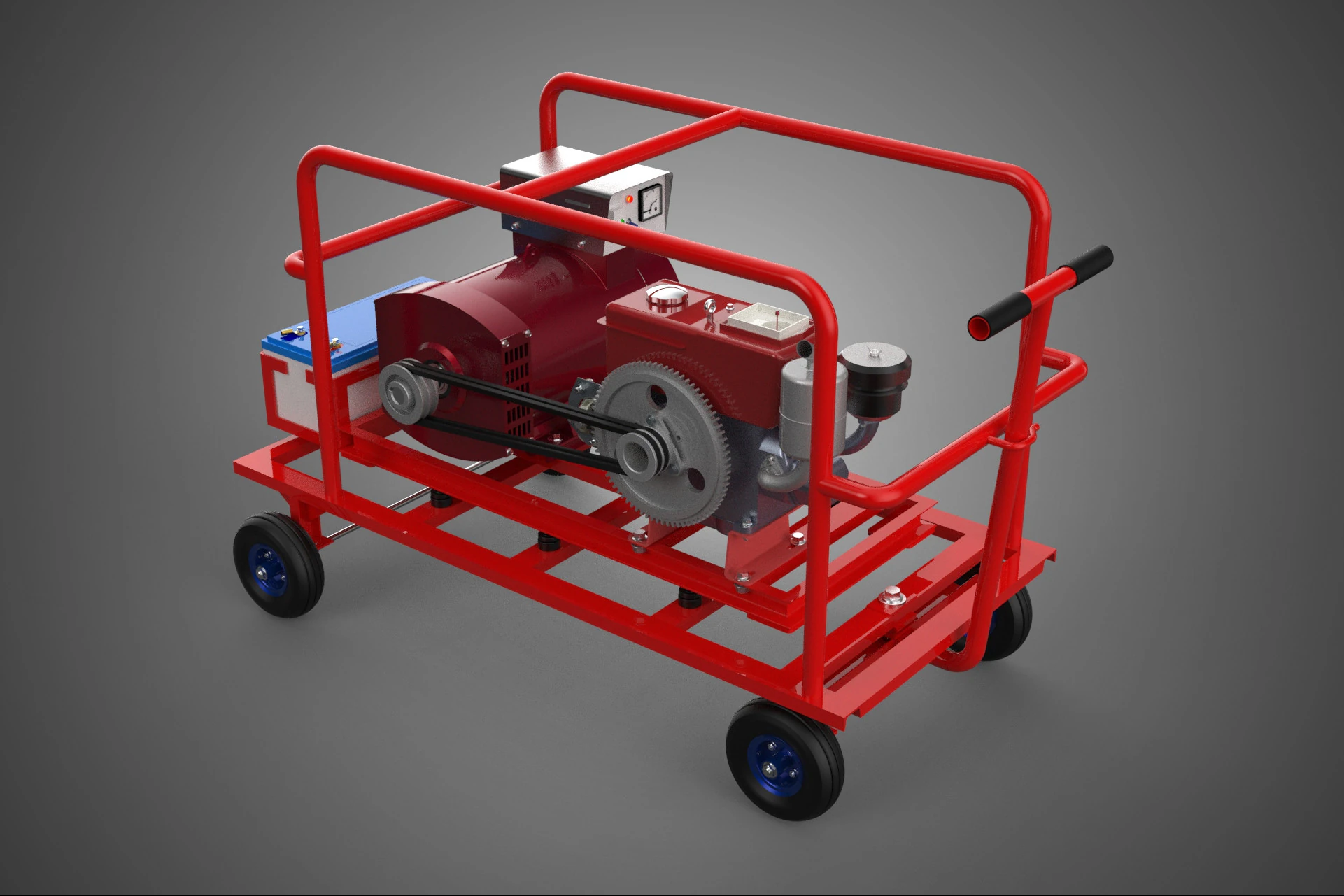 STANDARD DIESEL ENGINE POWER GENERATOR SET MOBILE TROLLEY CART 3D Model .c4d .max .obj .3ds .fbx .stl .blend 