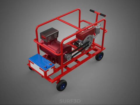STANDARD DIESEL ENGINE POWER GENERATOR SET MOBILE TROLLEY CART 3D Model