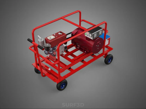 STANDARD DIESEL ENGINE POWER GENERATOR SET MOBILE TROLLEY CART 3D Model