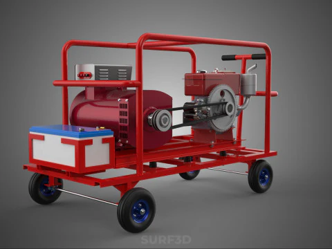 STANDARD DIESEL ENGINE POWER GENERATOR SET MOBILE TROLLEY CART 3D Model