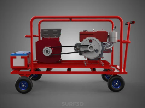 STANDARD DIESEL ENGINE POWER GENERATOR SET MOBILE TROLLEY CART 3D Model