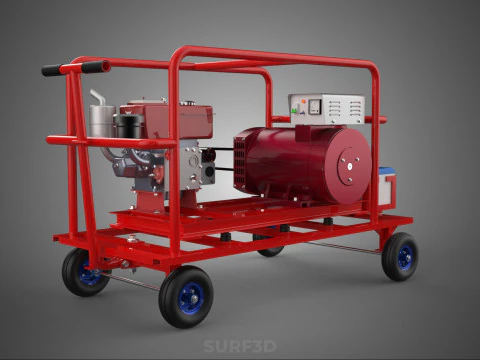 STANDARD DIESEL ENGINE POWER GENERATOR SET MOBILE TROLLEY CART 3D Model