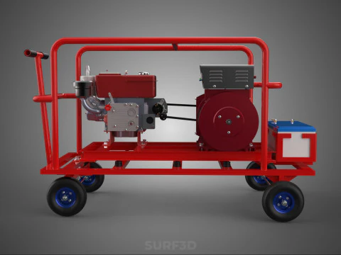 STANDARD DIESEL ENGINE POWER GENERATOR SET MOBILE TROLLEY CART 3D Model