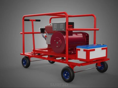 STANDARD DIESEL ENGINE POWER GENERATOR SET MOBILE TROLLEY CART 3D Model