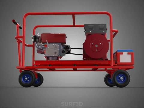 STANDARD DIESEL ENGINE POWER GENERATOR SET MOBILE TROLLEY CART 3D Model