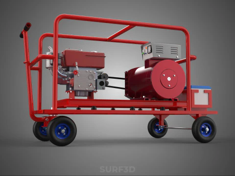 STANDARD DIESEL ENGINE POWER GENERATOR SET MOBILE TROLLEY CART 3D Model