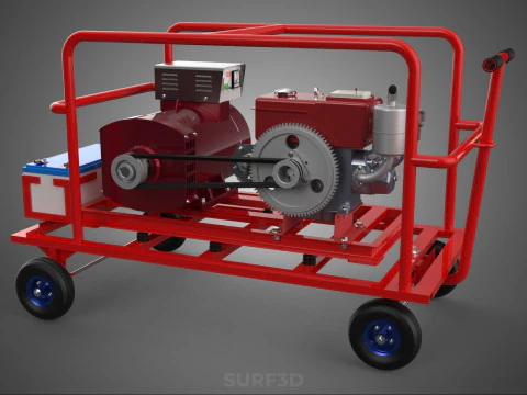 STANDARD DIESEL ENGINE POWER GENERATOR SET MOBILE TROLLEY CART 3D Model