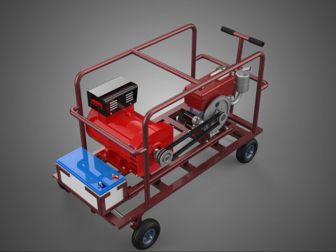 SMALL SCALE POWER PLANT MOBILE GENERATOR CART SET GENSET DIESEL 3D Model