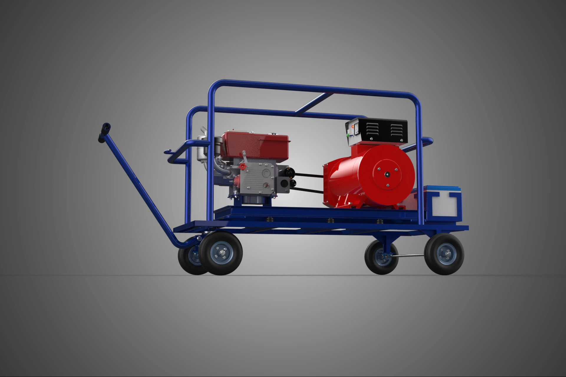 MOBILE DIESEL GENERATOR SET GENSET PUSH PULL HANDLE WAGON CART 3D Model .c4d .max .obj .3ds .fbx .stl .blend 