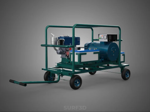 CONJUNTO GERADOR DE ENERGIA DE TURBINA CARRINHO MOTOR DIESEL ALTERNADOR D&Iacute;NAMO Modelo 3D
