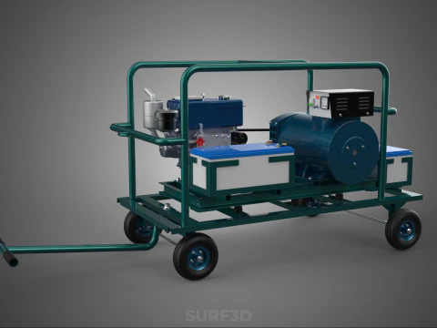 CONJUNTO GERADOR DE ENERGIA DE TURBINA CARRINHO MOTOR DIESEL ALTERNADOR D&Iacute;NAMO Modelo 3D